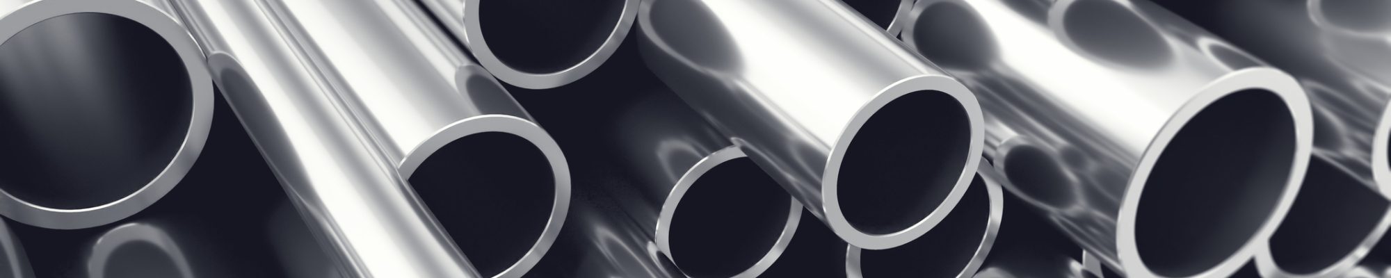 Heap of shiny metal steel pipes with selective focus effect, 3d illustration
